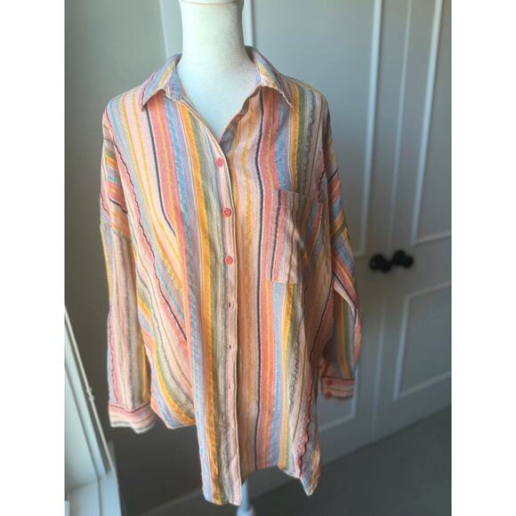 Pilcro By Anthropologie Oversized Vibrant horizontal line shirt Size S/M - Picture 1 of 10